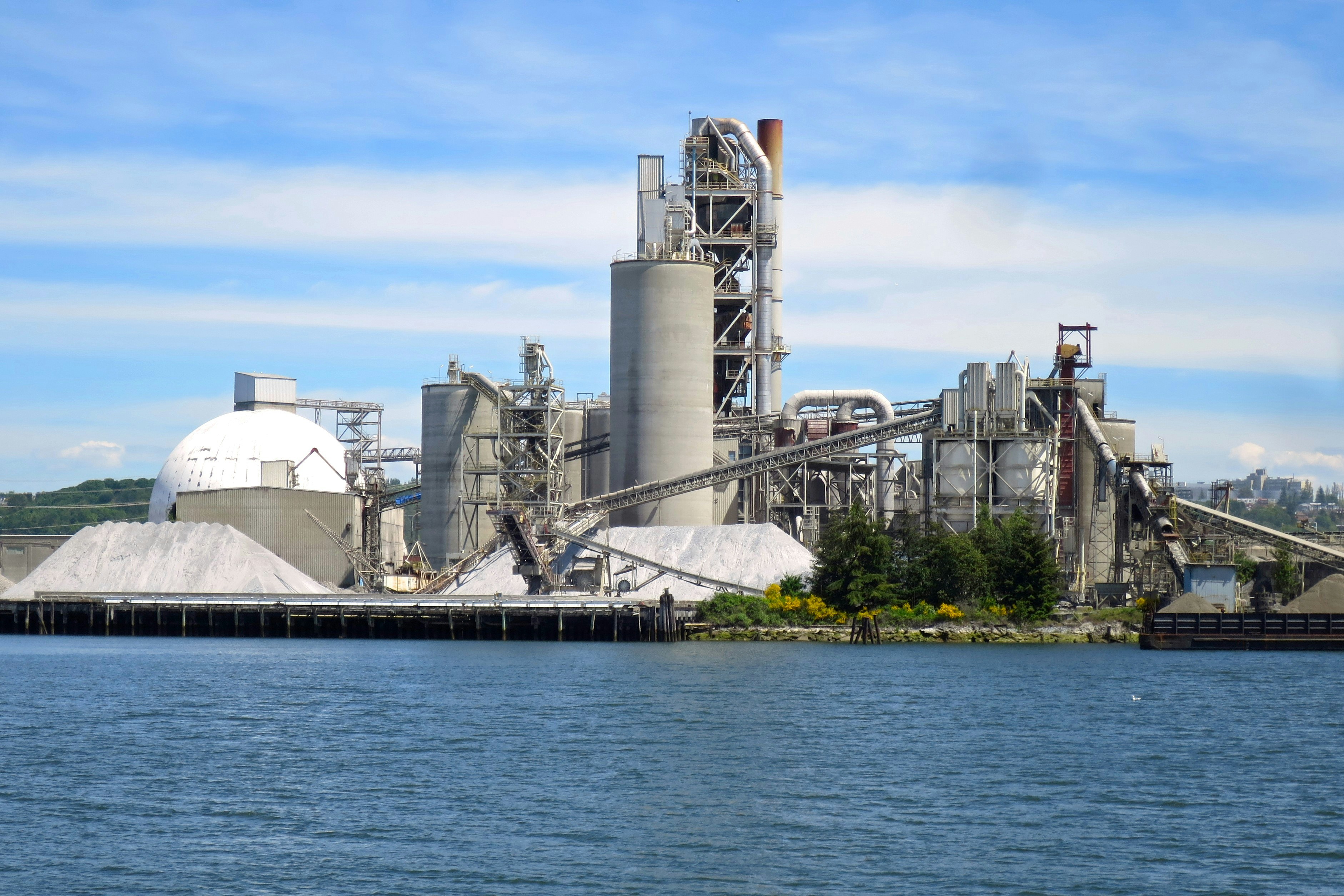 Cement works and material stockpiles on the waterfront